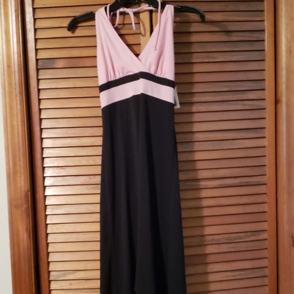 City triangle halter top style pink and black dres